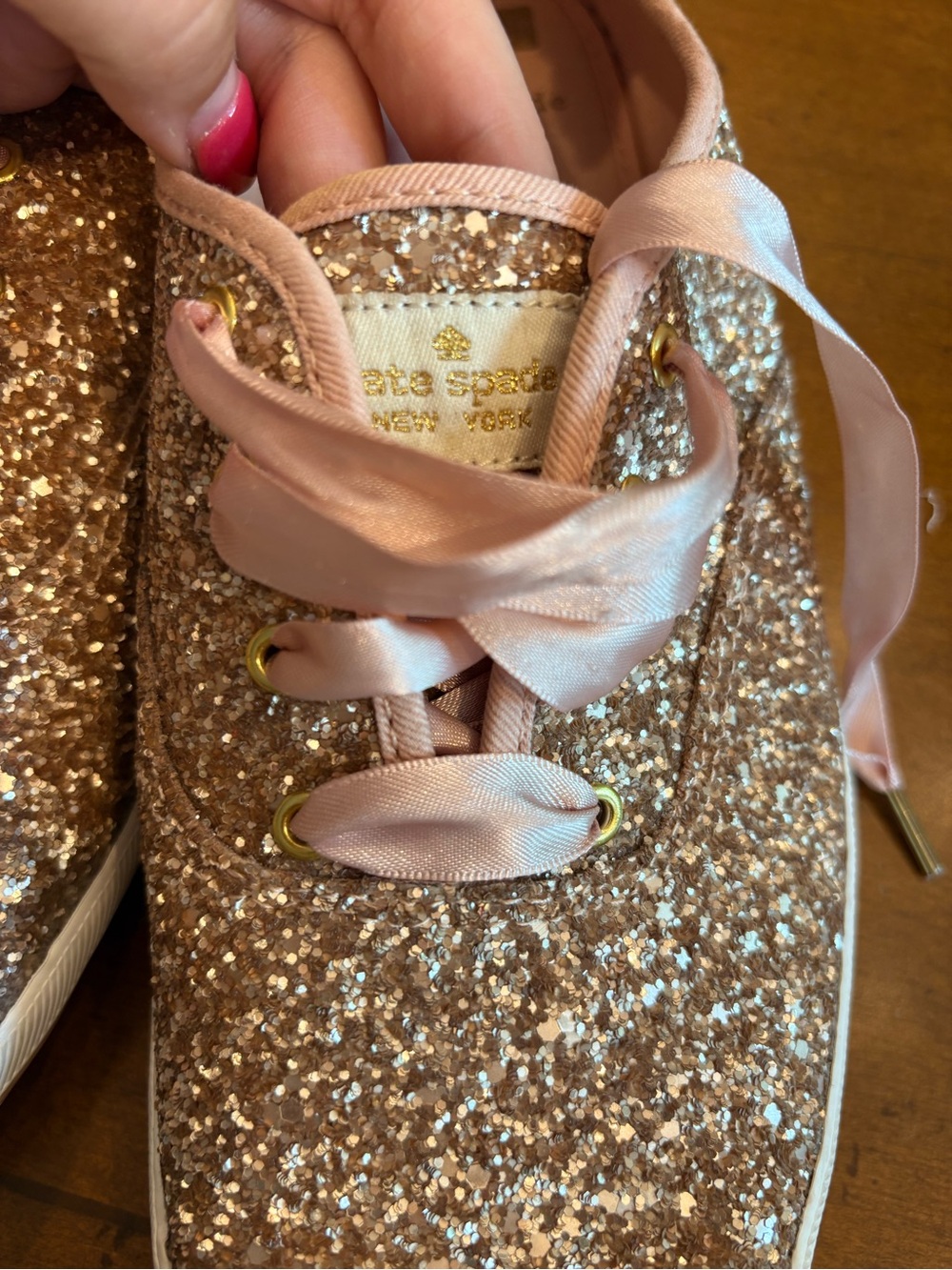 Keds x Kate Spade New York Champion Glitter Sneakers Rose Gold Size 11 - Picture 4 of 7